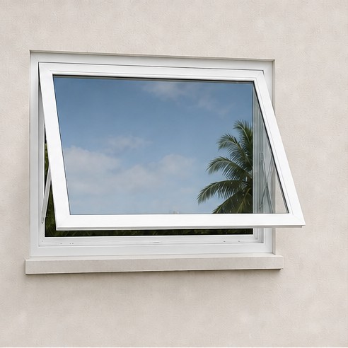White project-out impact window shown slightly open